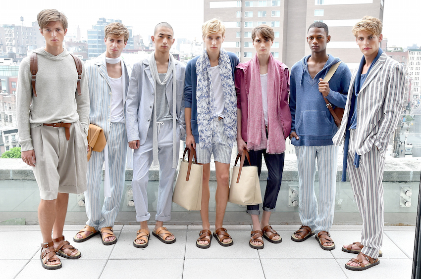 NEW YORK, NY - JULY 15:  Models pose at the Michael Kors Spring 2016 Presentation during New York Fashion Week: Men's at Spring Studios on July 15, 2015 in New York City.  (Photo by Larry Busacca/Getty Images for Michael Kors)