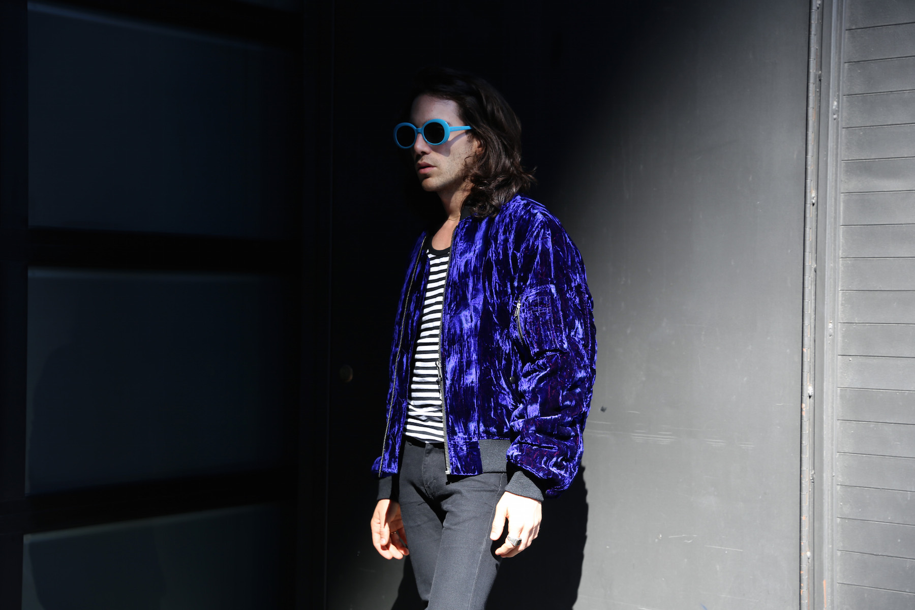 A Blue Velvet Bomber At #NYFWM