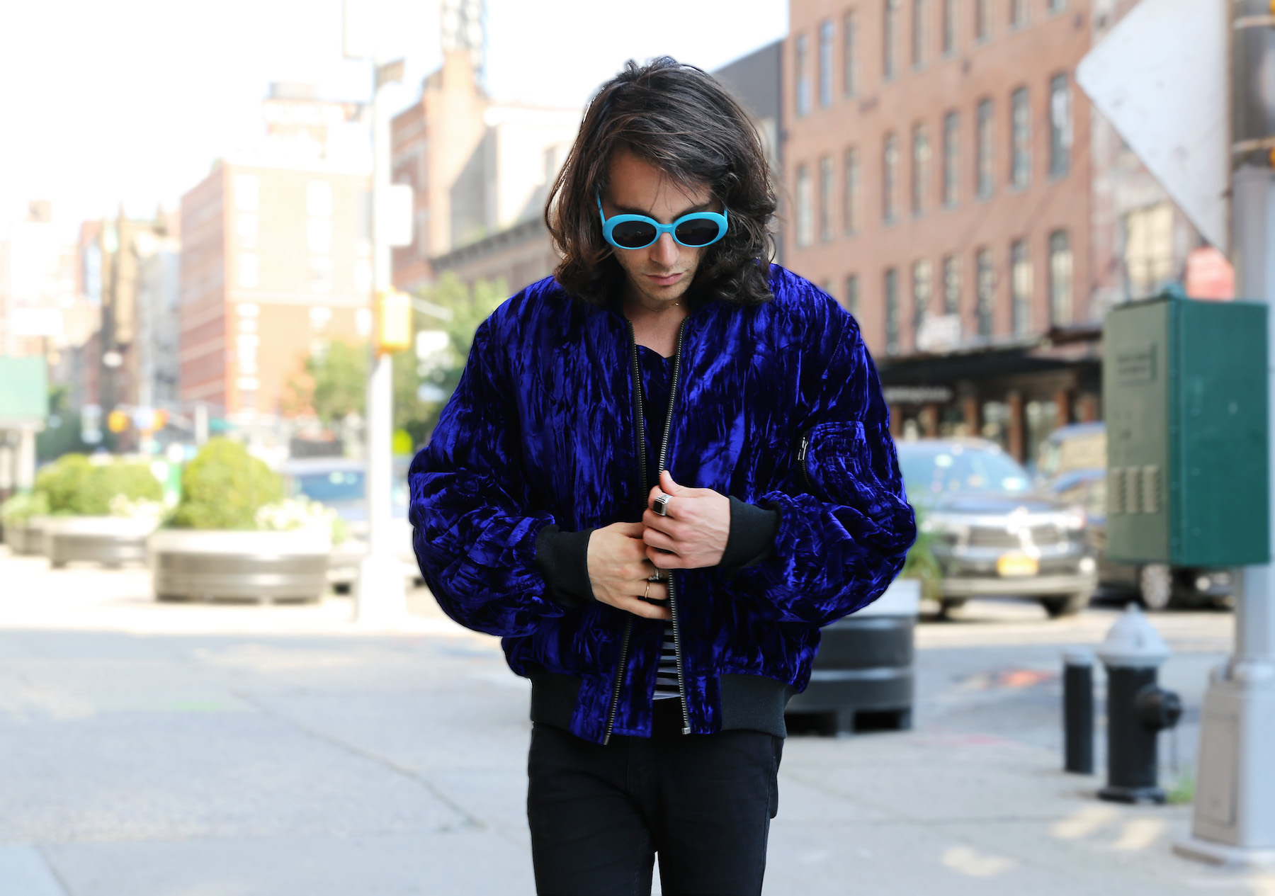 A Blue Velvet Bomber At #NYFWM